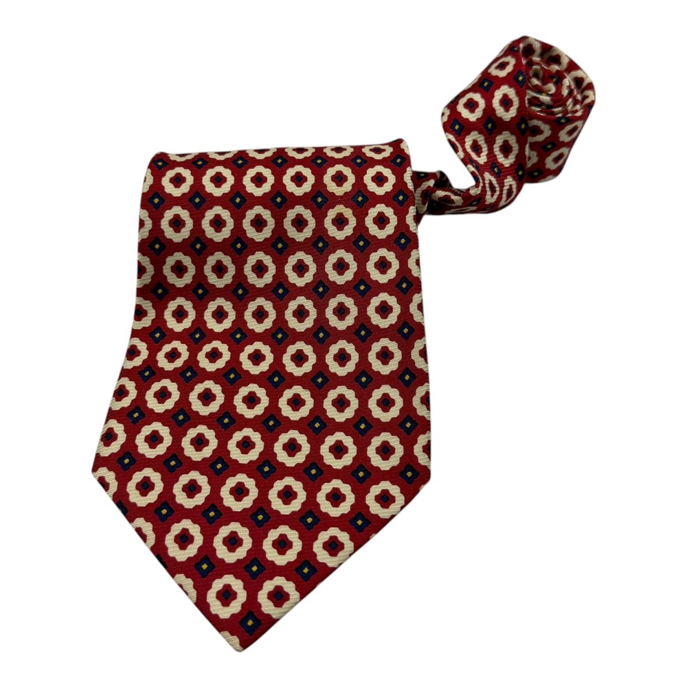 Polo Ralph Lauren Red Geometric Medallion Silk Tie Hand Made USA 4 Inch Wide